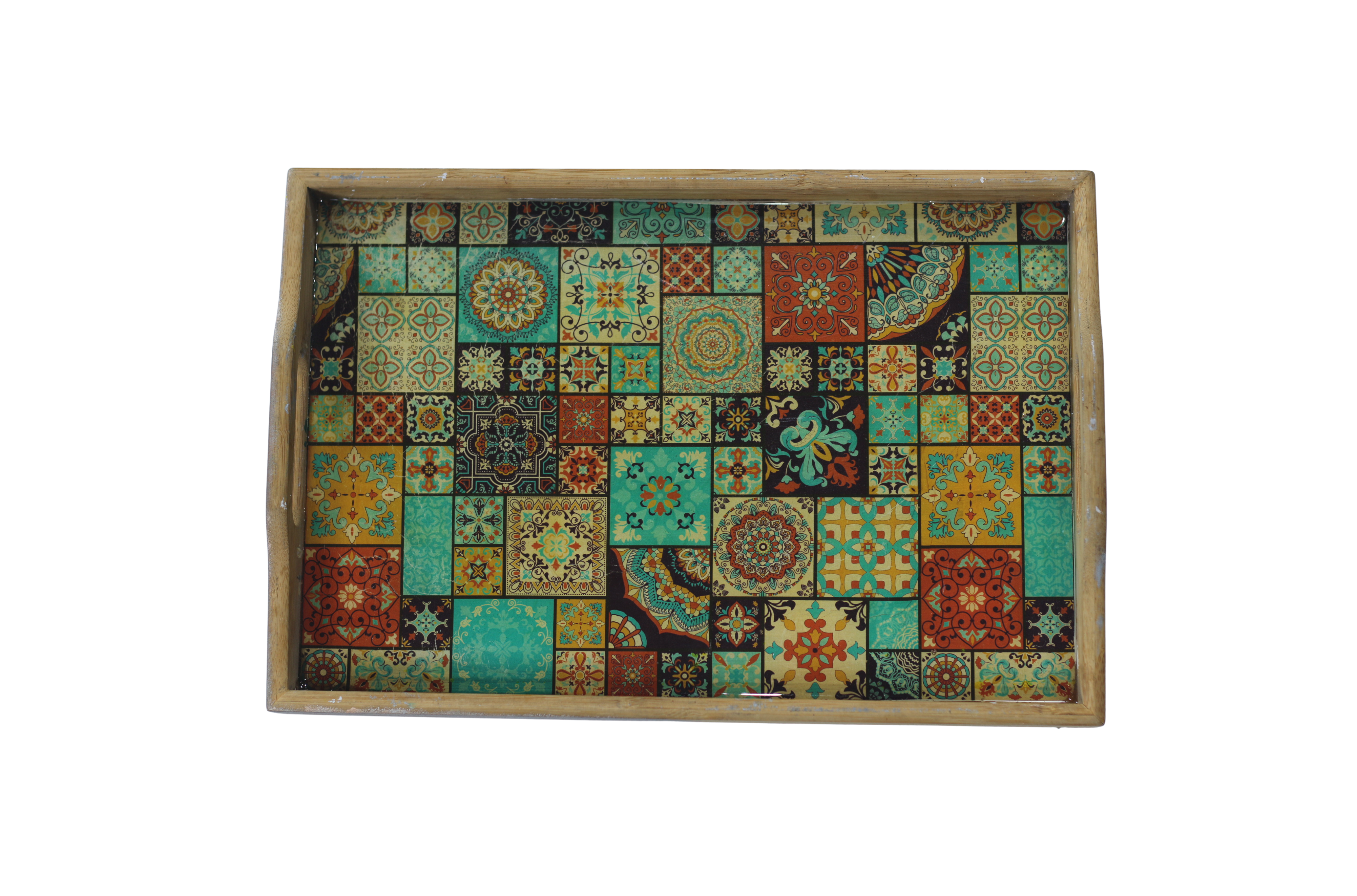Plateau en bois – Motif carreaux andalous