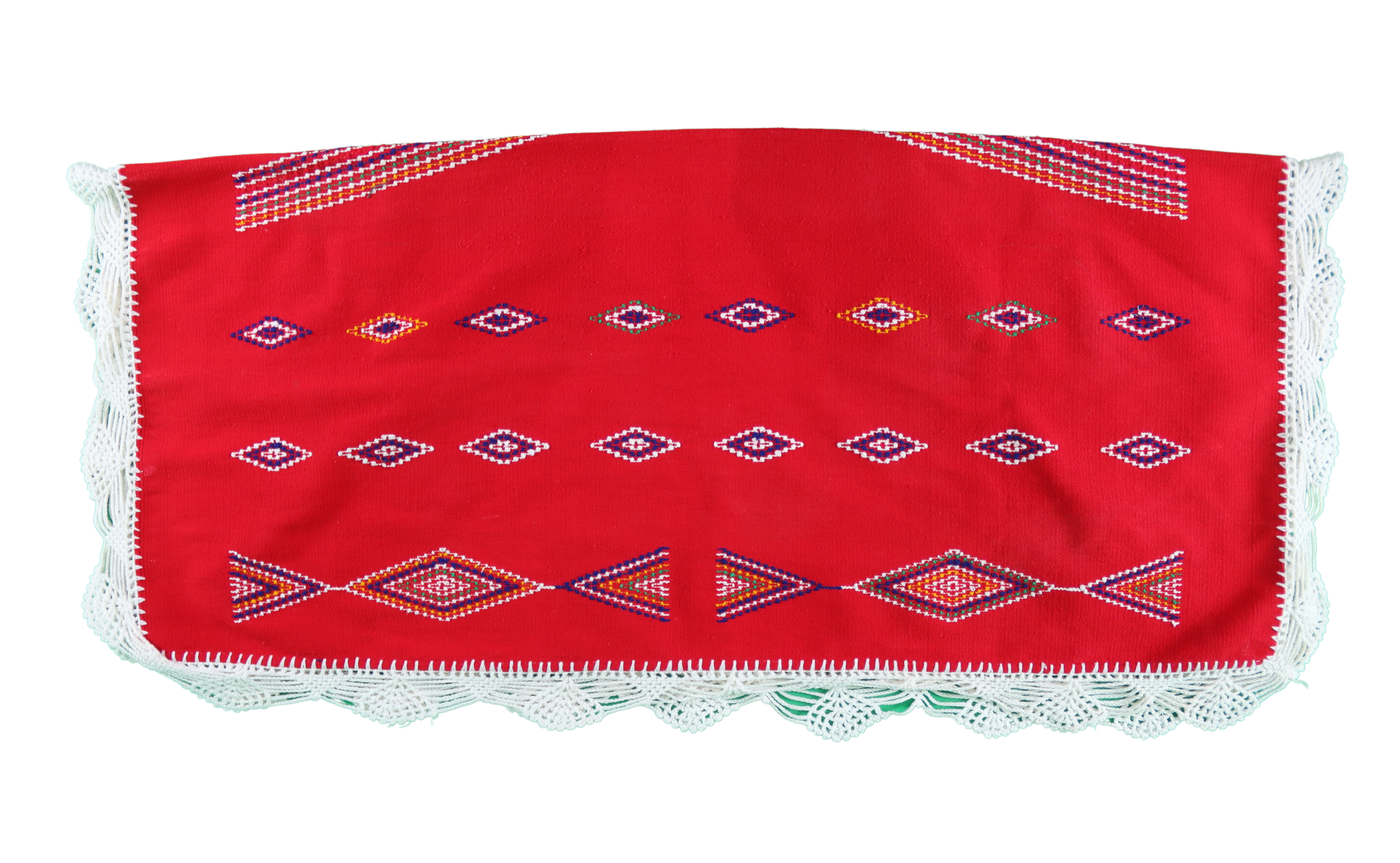 Mendil Rouge Brodé de Motifs Berbères avec Dentelle Blanche