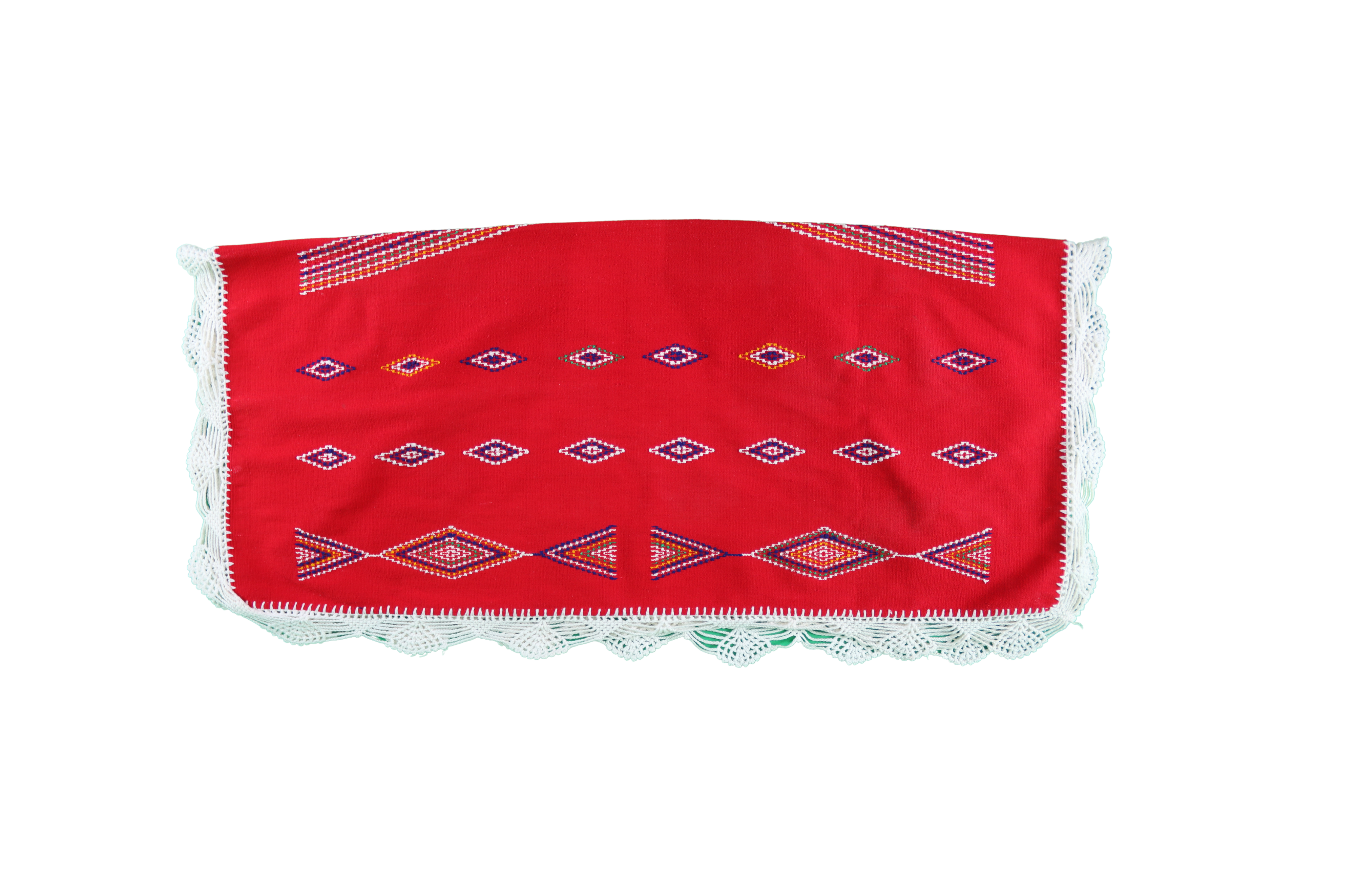 Mendil Rouge Brodé de Motifs Berbères avec Dentelle Blanche