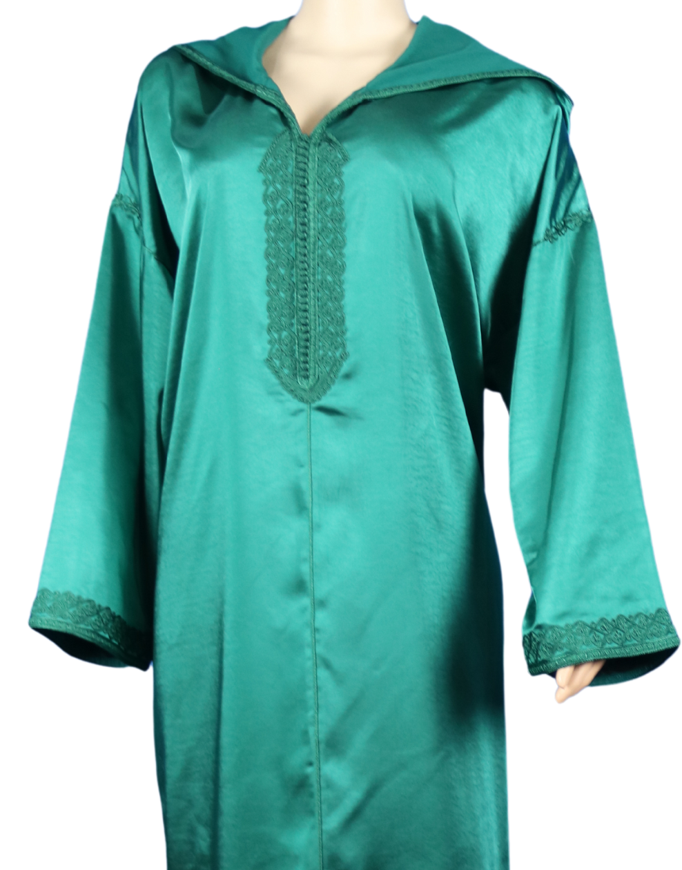 Djellaba satinée vert émeraude – ton sur ton